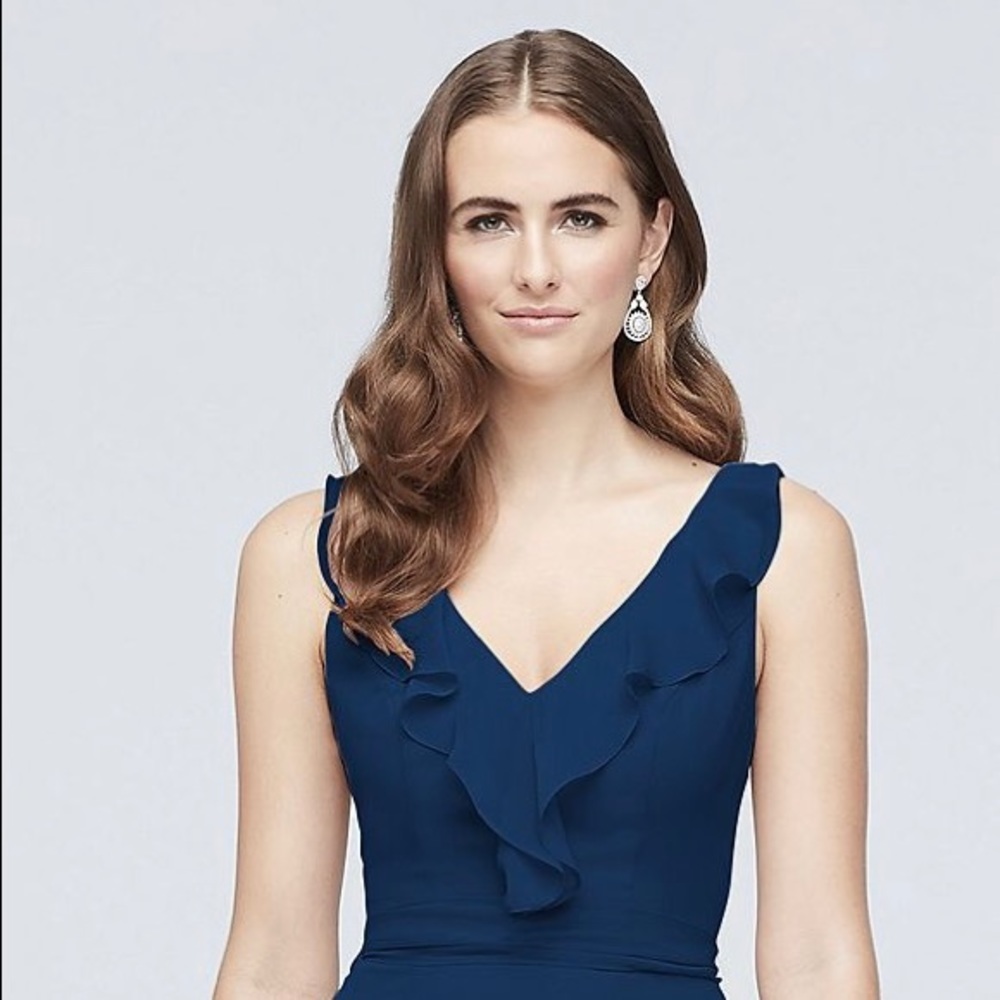 David’s Bridal V-Neck Bridesmaid Dress in Marine